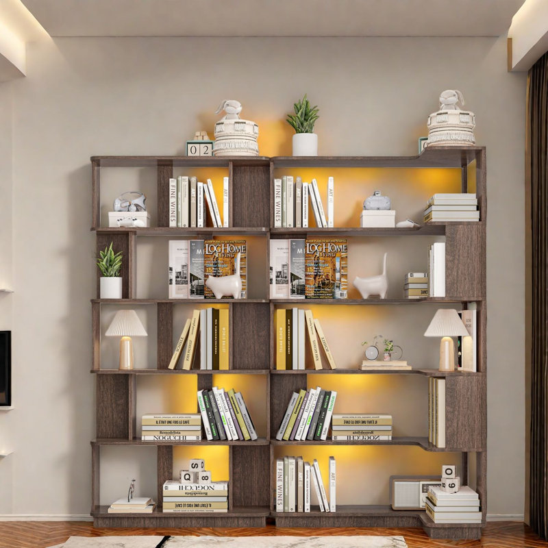 Space-saving Mdf Bookcases Set, Dark Brown Finish, Modern Design For Home