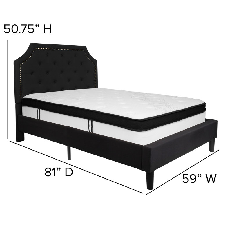 Aluino Arched Tufted Platform Bed and Memory Foam Pocket Spring Mattress, Full, Black