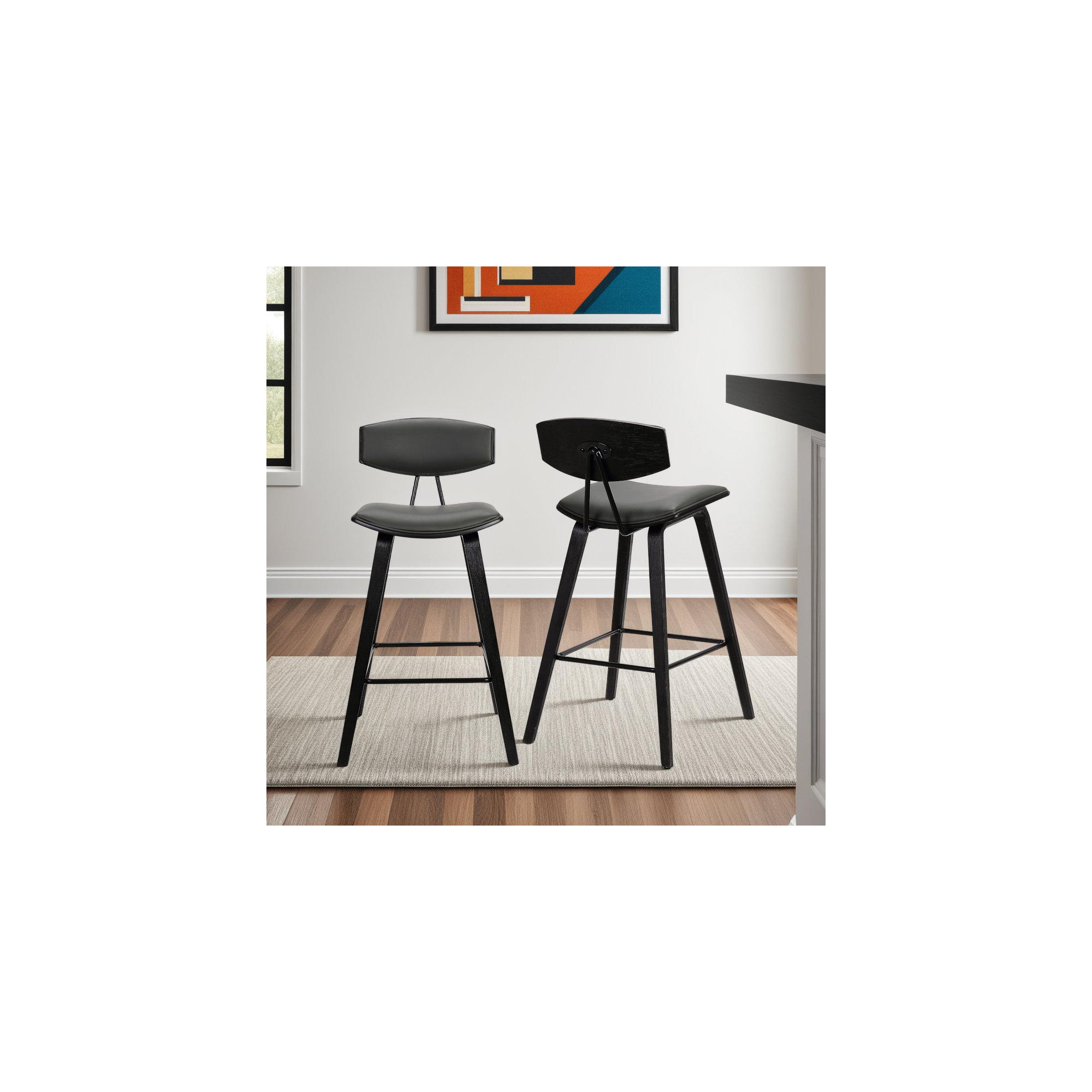 Payton Vegan Leather Bar & Counter Stool, Black, Gray Faux Leather, Bar Stool (29" Seat Height)