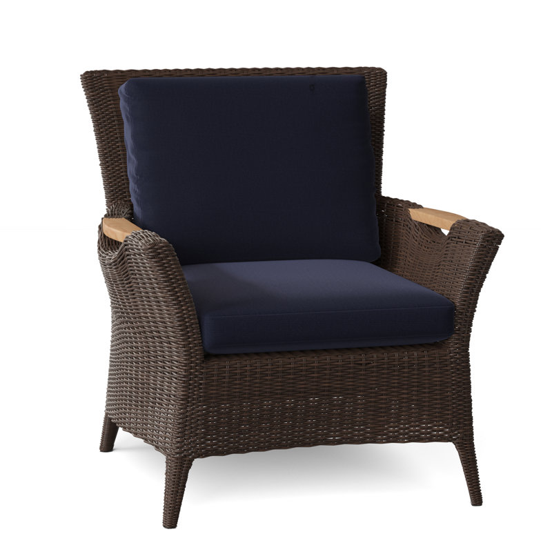Culebra Outdoor Teak Lounge Chair, Canvas Navy Sunbrella® Canvas, Textured Charcoal