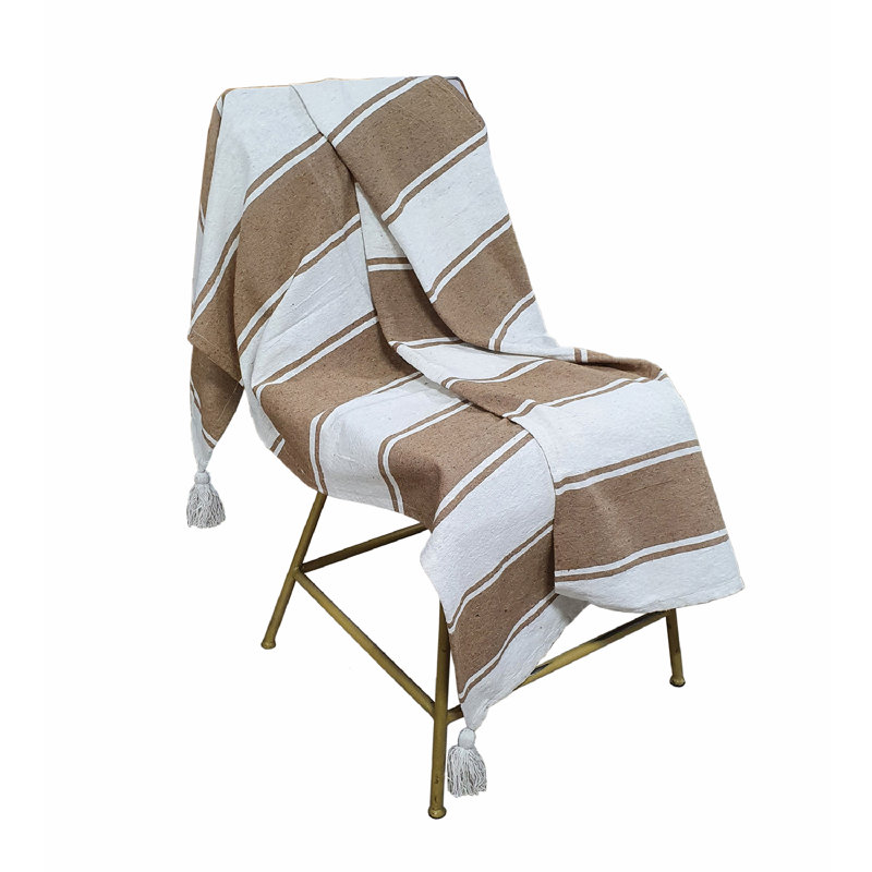 Brown and White Striped Cotton Blend Throw Blanket, 50" x 60"