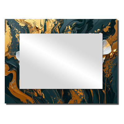 Golden Blossoms On Grey Wildflower Trails II - Traditional Mirror For Wall Art Decor