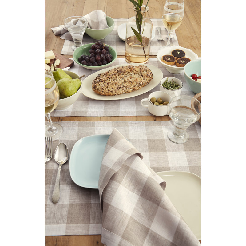 Buffalo Check - 100% Pure Linen Dinner Napkins, Natural/White