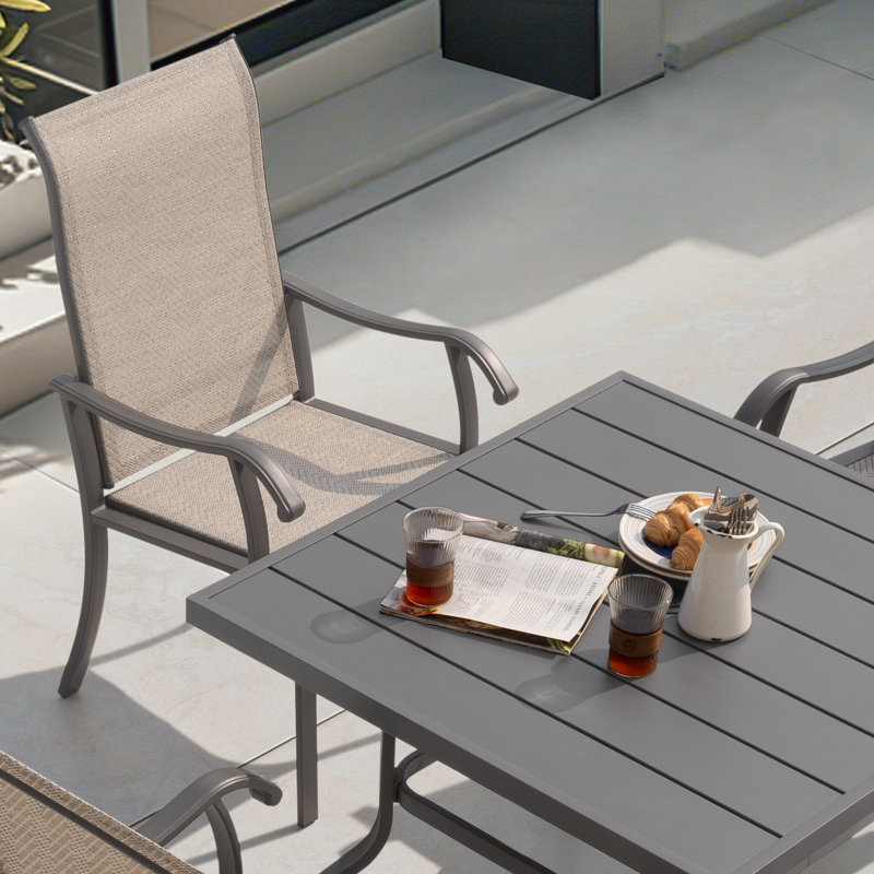 Patio Metal PVC-coated polyester Dining Set Of 5 With Umbrella Hole And High Backrest