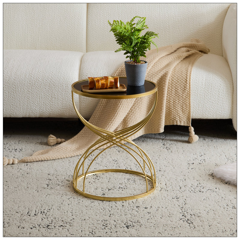 Table d'appoint moderne [Structure en métal doré + plateau noir]