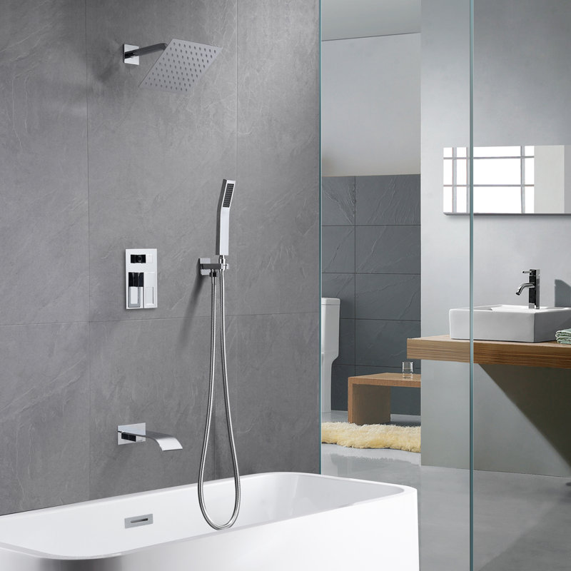 SUMERAIN Tub and Shower System, Shower Faucet with Waterfall Tub Spout,  Anti-scalding Pressure Balance Valve, Chrome, Chrome