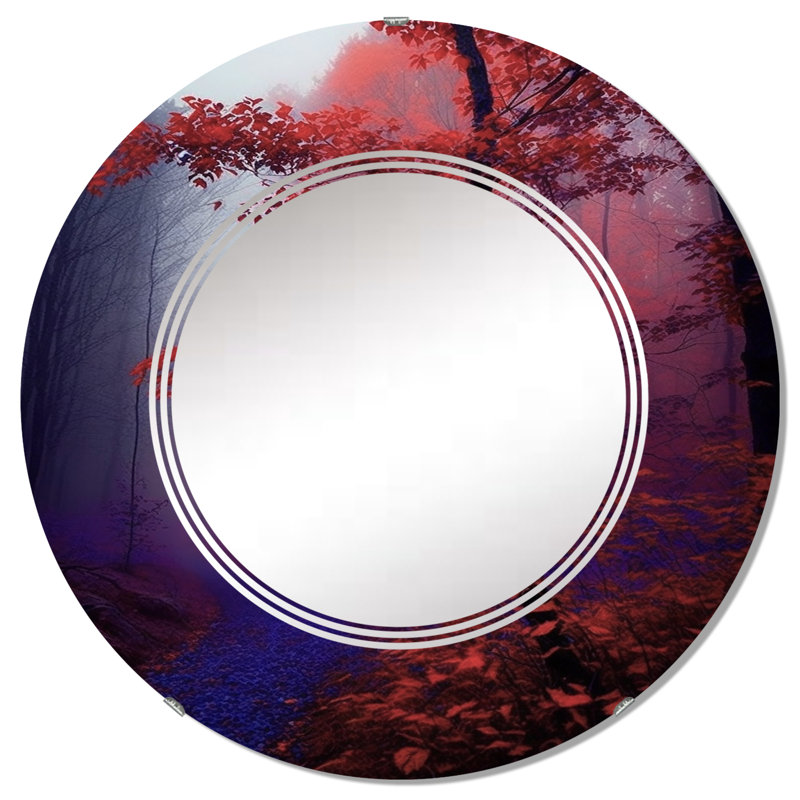 Sharber - Miroir mural rond forêt, 32 po x 32 po