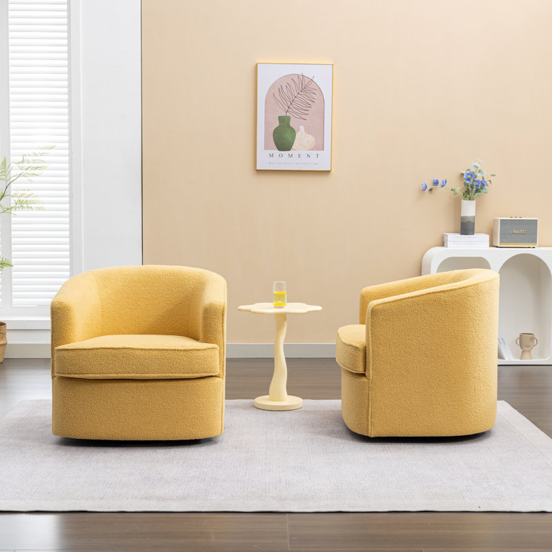 Fauteuil demi-tonneau pivotant rembourré, Polyester jaune