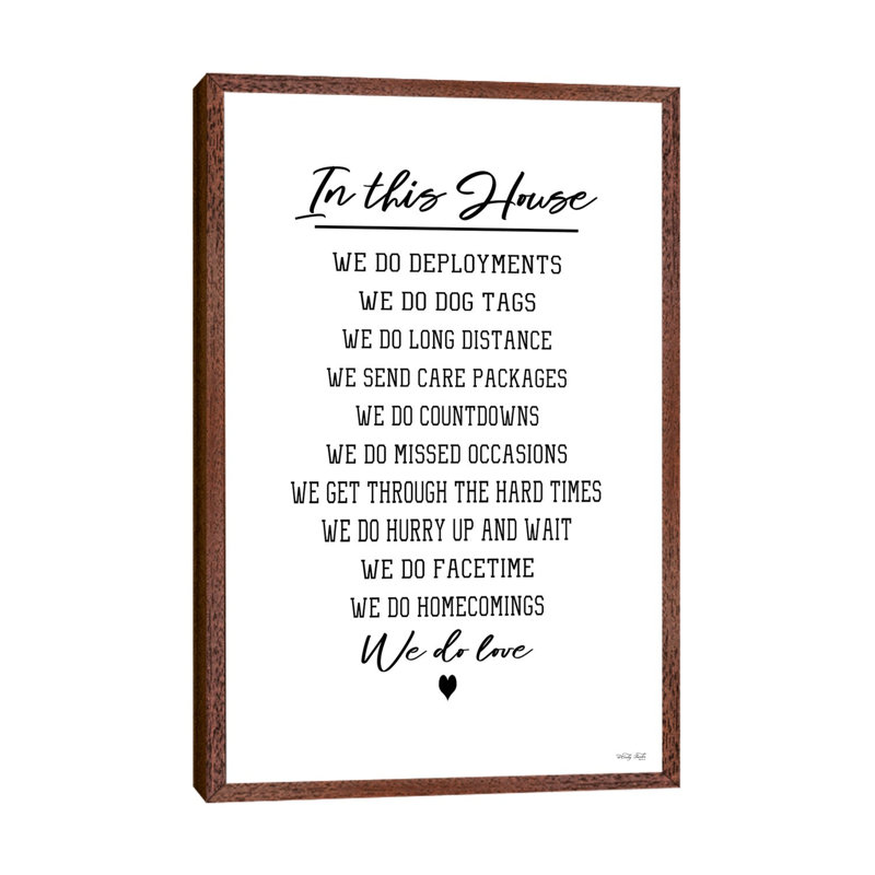 In This House Military Family 1 Piece Wall Art on Canvas, 101.6cm H x 20.32cm W x 3.81cm D, Classic Brown Wood Framd Canvas
