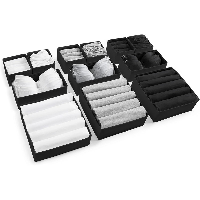 12Pcs Large Drawer Organizers Bedroom Wardrobe Organizer, Black