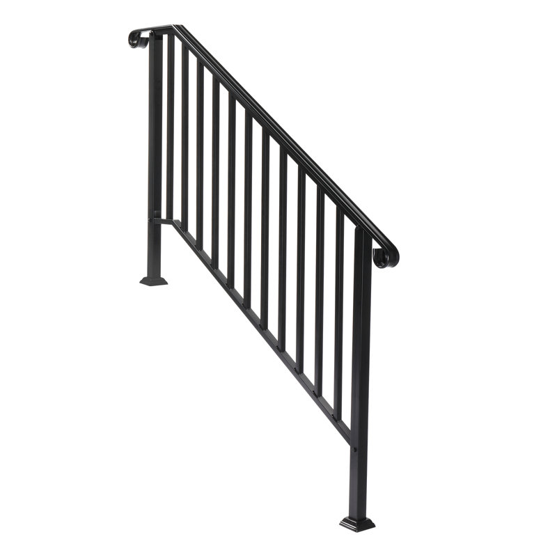 Main courante en fer galvanisé robuste, marchepied extérieur, conception soudée pour le bureau résidentiel de jardin, Noir