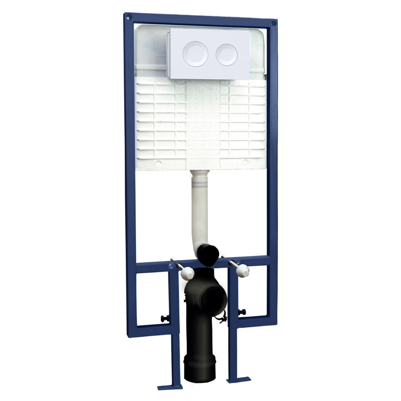 Dual Flush Concealed Cistern Frame with Chrome Round Plate, Matte White
