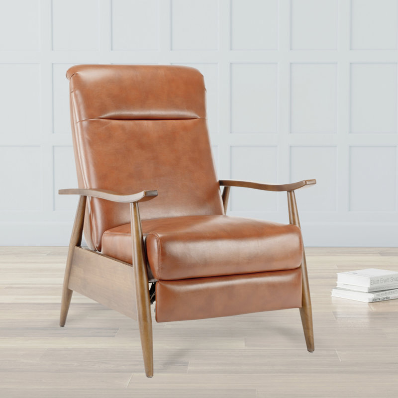 Wood Arm Push Back Recliner, Caramel