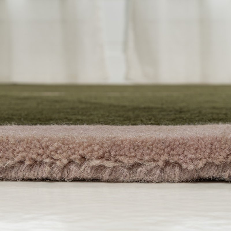 Whimsical Green and Pink Handwoven Wool Kids Area Rug, 6' x 9'