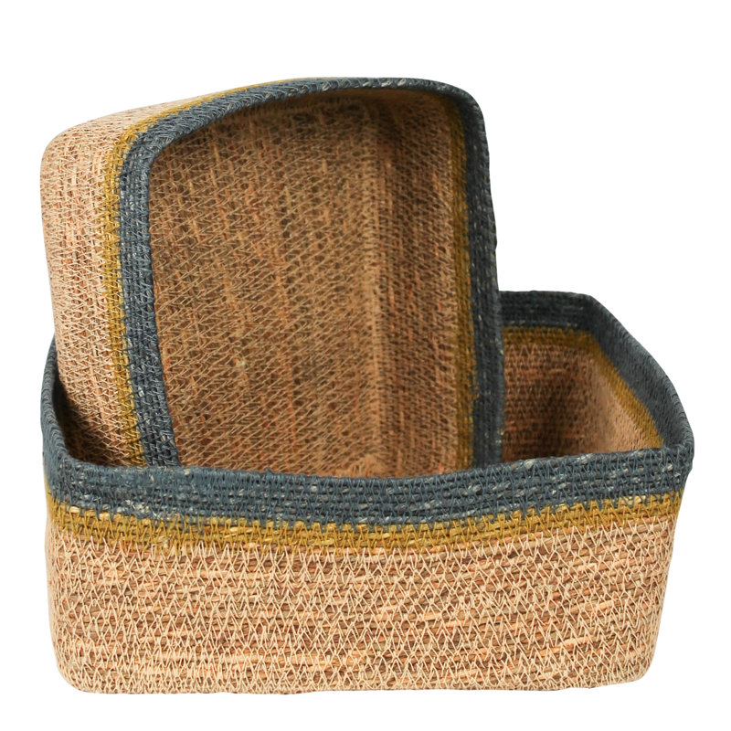 Square Baskets, Seagrass, Set Of 2 Sm: 8X8x4, Lrg: 10.5X10.5X4.5