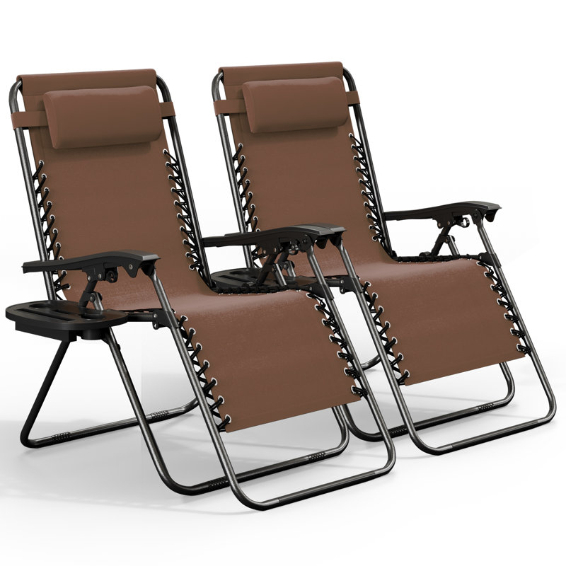 Chaises d'extérieur inclinables avec coussins et porte-gobelets Nestl, Brun