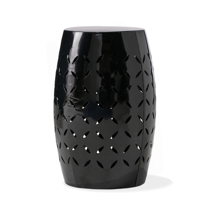 Durable Lace-Cut Metal Side Table with Unique Barrel Shape, Perfect for Outdoor and Indoor Decor, Black