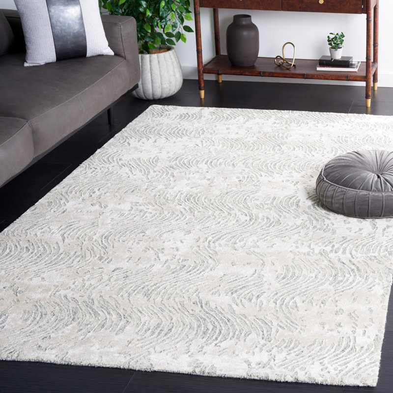 Glamour Hand Tufted Wool Viscose Cotton with Latex Abstract Rug in Ivory/Gray, Rectangle 5' x 8'