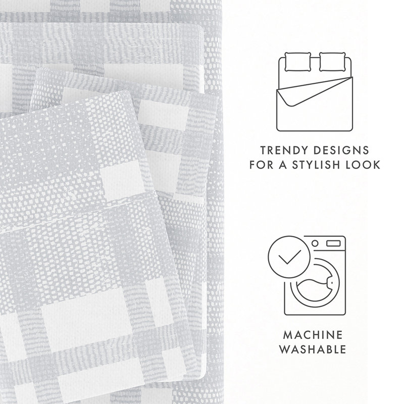 Sheet Set 100% Cotton Patterned Flannel Super Soft Bedding, Full Sheet Set with 3 Additional Pieces, Light Blue Woven
