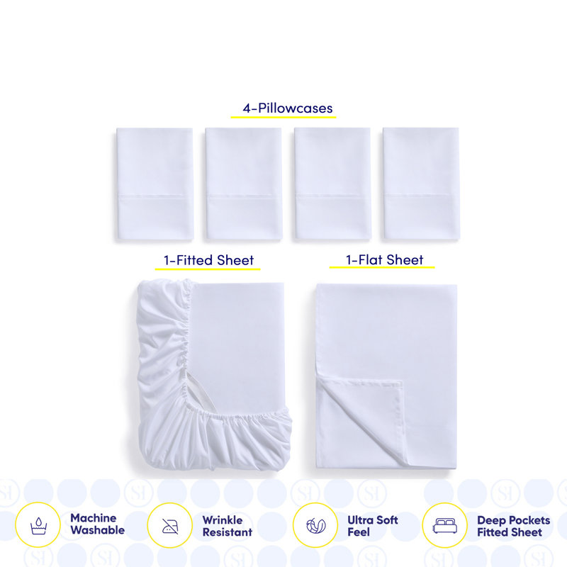 Ensemble de draps luxueux en microfibre douce avec taies d'oreiller en prime, Blanc