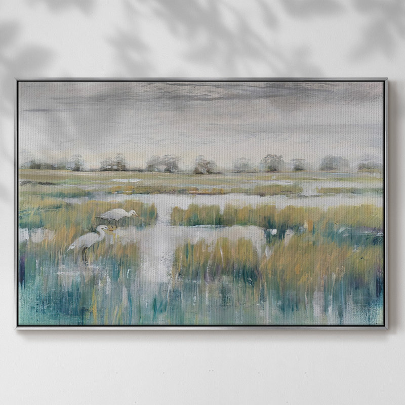 Marshland View V, reproduction d'art sur toile, H 27 po x l 41 po x P 2 po, Encadrement argenté