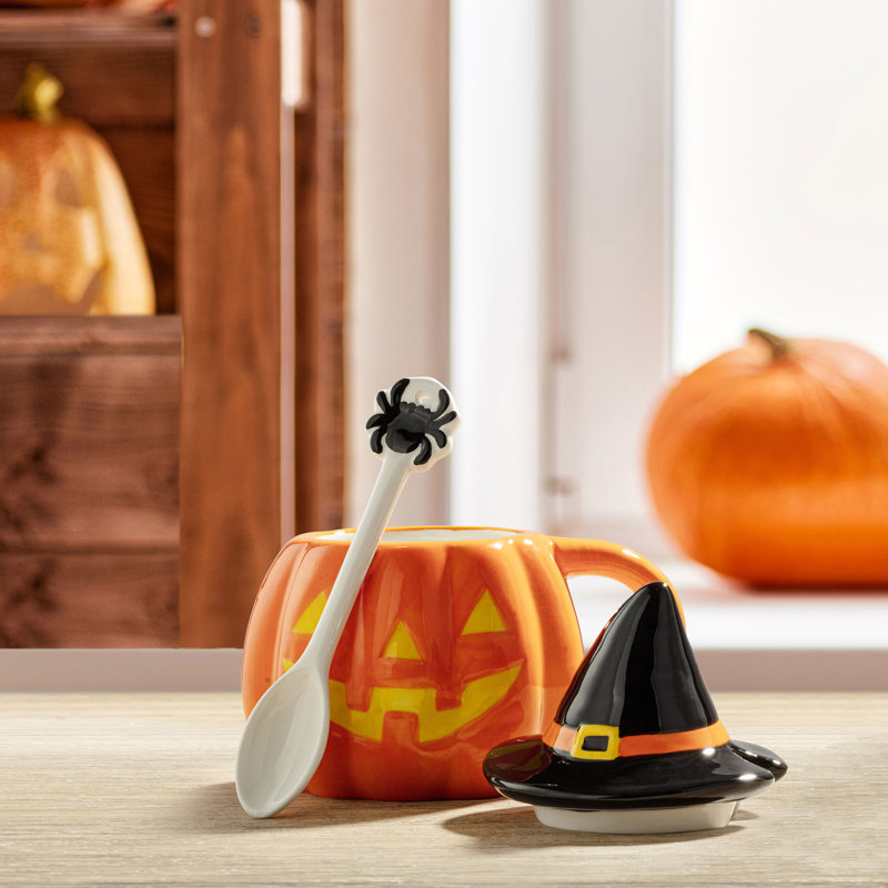 Lidded Jack-O-Lantern Mug with Spoon