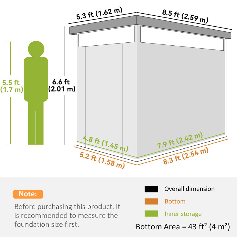 5 ft. W x 8 ft. D Galvanised Steel Garden Storage Shed
