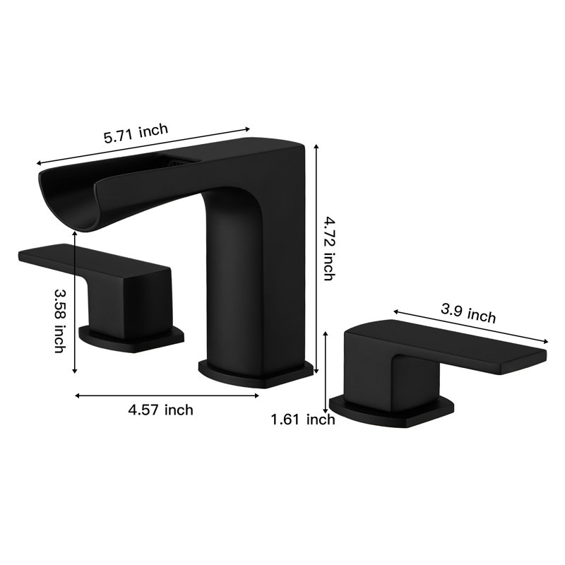 Chute d'eau 8 po Robinet pour salle de bain à poignée double, Noir mat