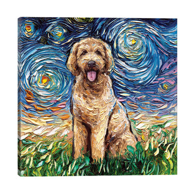 Goldendoodle Night by Aja Trier - Painting on Canvas