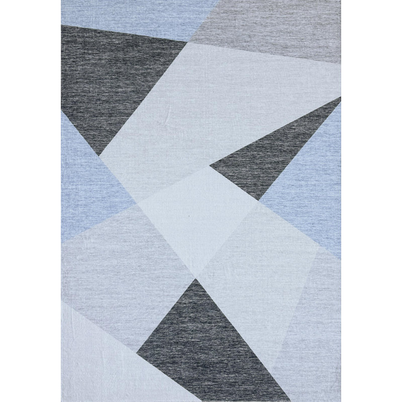 Rug Branch Luca 4' x 6' (3'11" x 5'10") Blue/Grey Abstract Area Rug, Mid-Century Modern, Medium Pile, Stain-Resistant Carpet - Living Room, Bedroom, Dining Room, and Kitchen