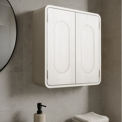 Armoire murale en bois massif avec tablette réglable et poignées encastrées pour le rangement de la salle de bain ou de la cuisine