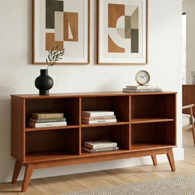 Bibliothèque de style Mid-Century moderne à 6 tablettes avec tablettes réglables et pieds fuselés Draper