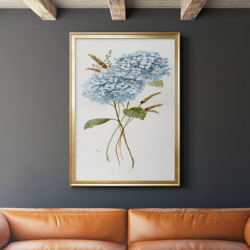 " Petite Blue Hydrangea I ", Gold, 24.5" H x 18.5" W x 1" D