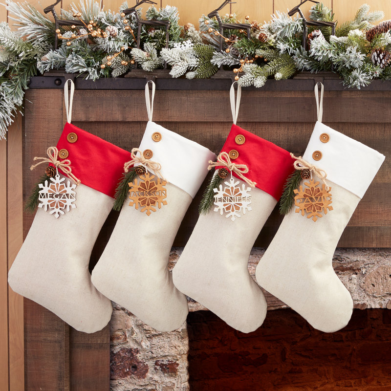 Chaussette de Noël familiale flocon de neige à personnaliser, Rouge