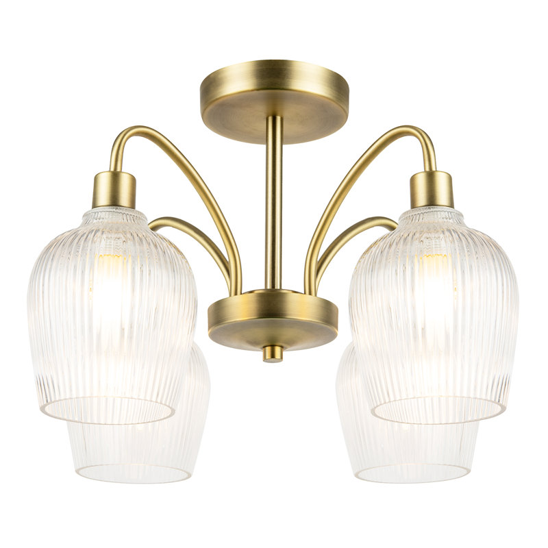 Glass Semi Flush Mount, Antique Brass