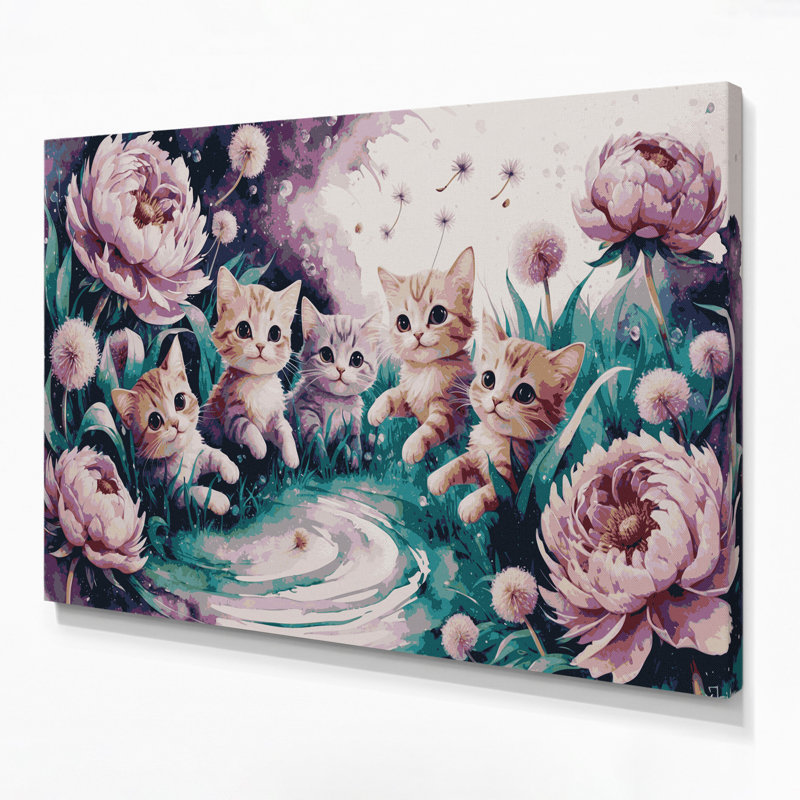 «Cats Toybob», art mural sur toile beige, H 20 po x l 30 po