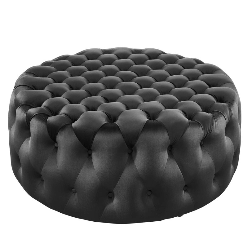 Grand repose-pieds rond en velours Performance, Velours noir
