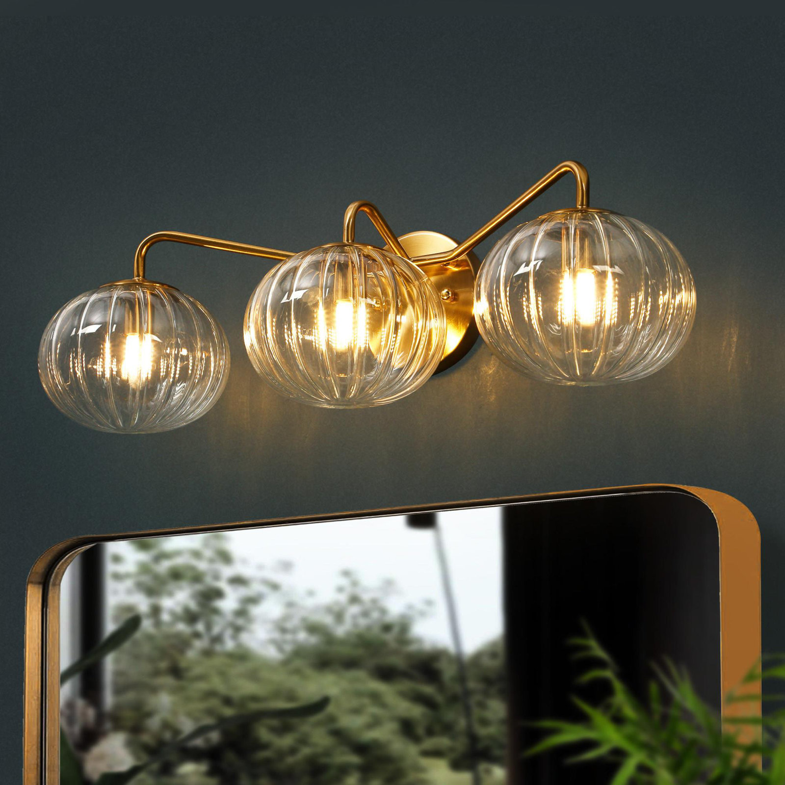 Ulah 3-Light Dimmable Metal Vanity Light with Glass Shades 