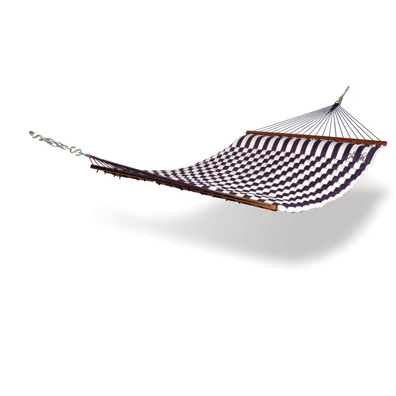 Hamac rayé à double barre d'écartement, Bleu/Blanc