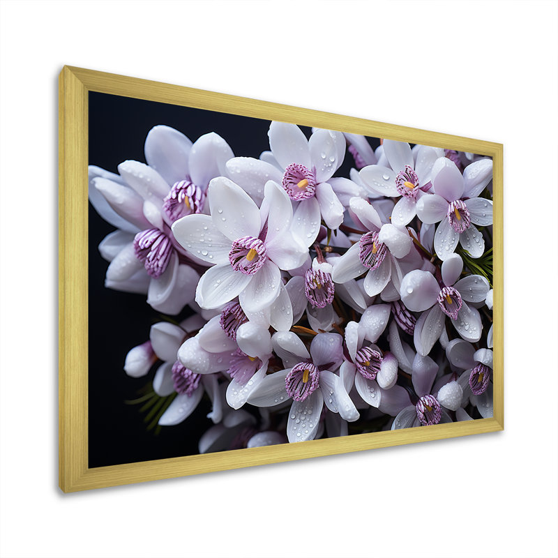 Lavande, neige, hiver, fleur sur toile, H 24 po x l 32 po x P 1 po, Cadre doré simple