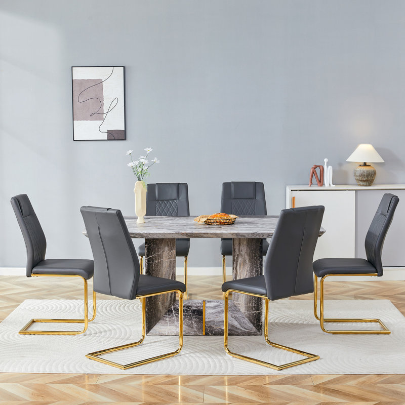 Ensemble de table de salle à manger moderne 63 po pour 4 à 6, table rectangulaire en faux marbre pour la salle à manger et la cuisine