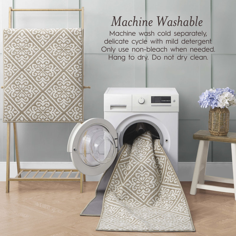 Austell Machine Woven Synthetic Geometric Area Rug, Runner 2'2" x 6', Beige/Natural