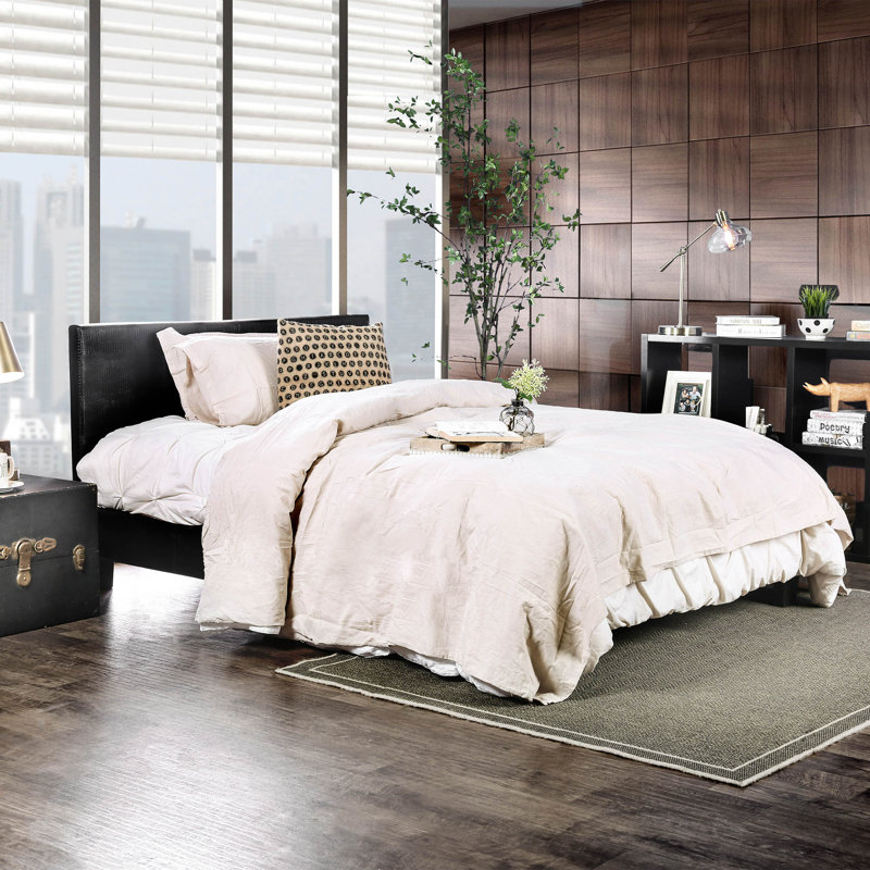 Morgana Vegan Leather Platform Bed, Black, Full