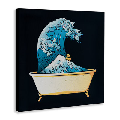 Bathtub with Kanagawa Wave Canvas, design by Tobe Fonseca