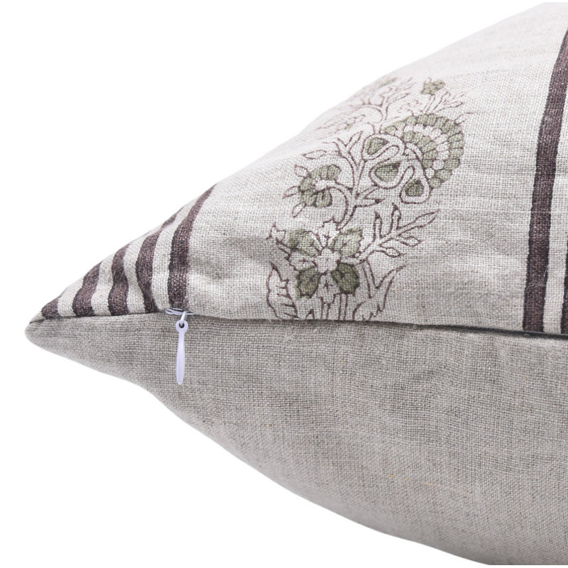 Housse de coussin à motif de lin fait à la main de style moderne Fab Fabine - 14 po x 14 po, 14 po x 14 po, Gris à rayures