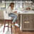 Swivel 31.9'' Faux Leather Bar Stool with Solid Wood Legs, White-200367122-186223921