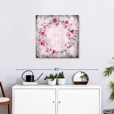 Couronne de fleurs roses sur toile