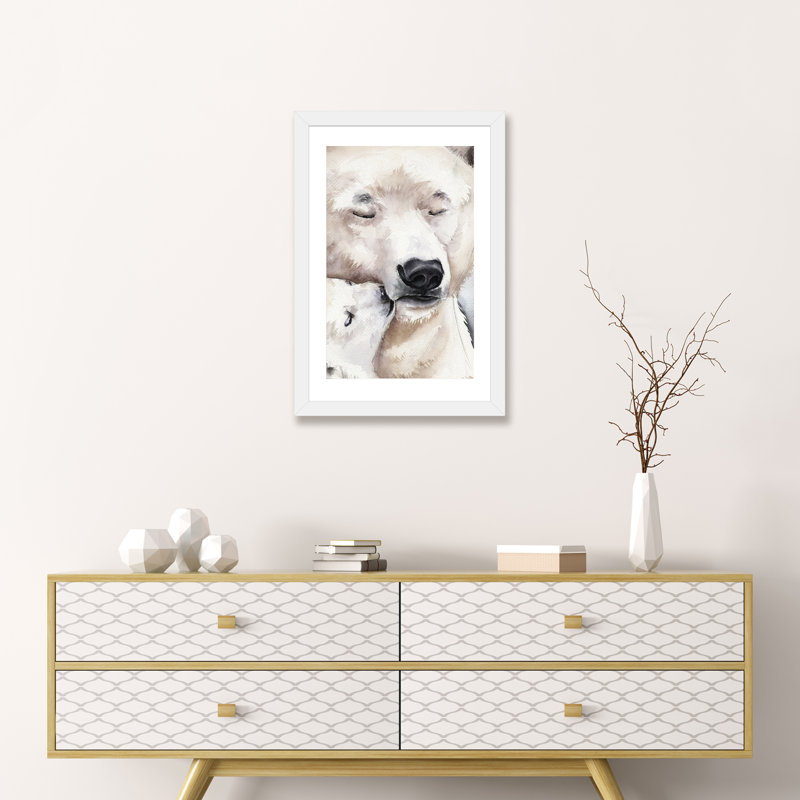 Décoration murale ours polaire pour enfants, Papier encadré blanc, H 32 po x l 24 po x P 1 po