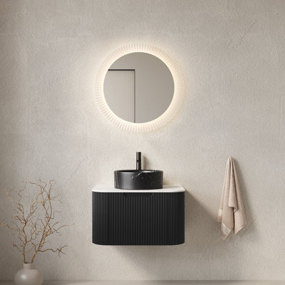 Meuble-lavabo moderne noir avec lavabo et rangement en céramique