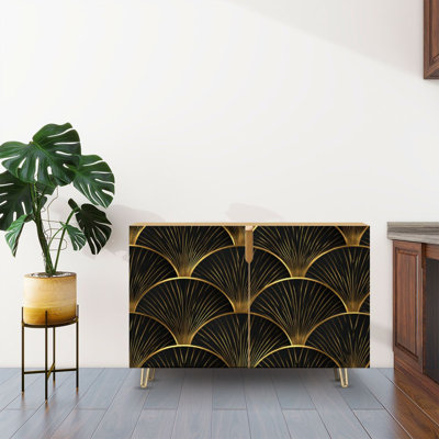 Sideboard Buffet Cabinet with Storage Art Deco Seamless Geometric decorative with 2 Doors for Living Room and Kitchen